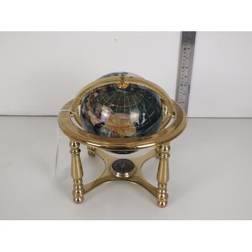 297 - BRASS GEMSTONE DESK TOP GLOBE