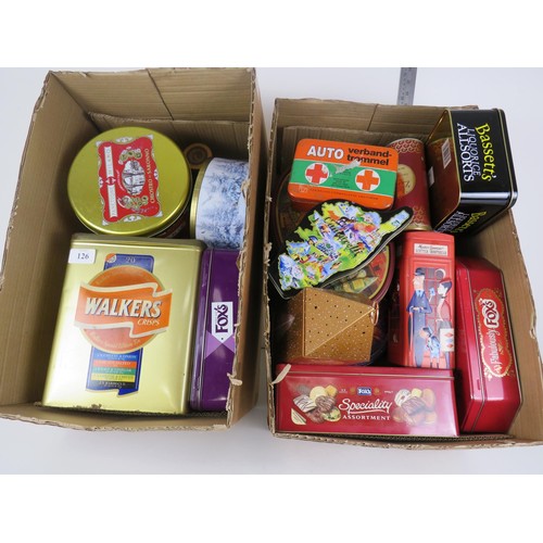 126 - 2 x BOXES OF TINS WALKER CRISPS BASSETTS LICORICE ALLSORTS Etc