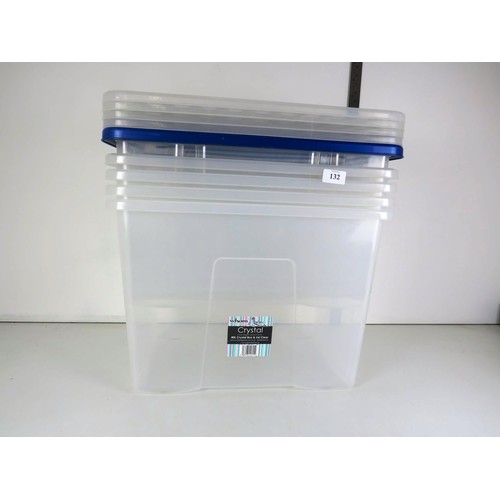 132 - 5 x PLASTIC STORAGE CONTAINERS WITH LIDS- ONE 80 LITRE AND FOUR  45 LITRE CAPACITY