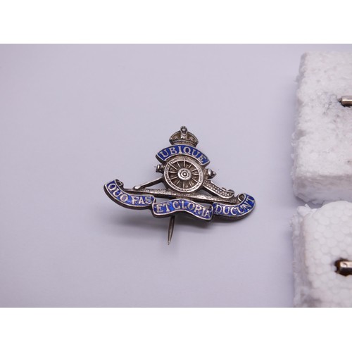 56 - 3 x STERLING SILVER SWEETHEART BROOCHES ROYAL ARTILLERY ECT
