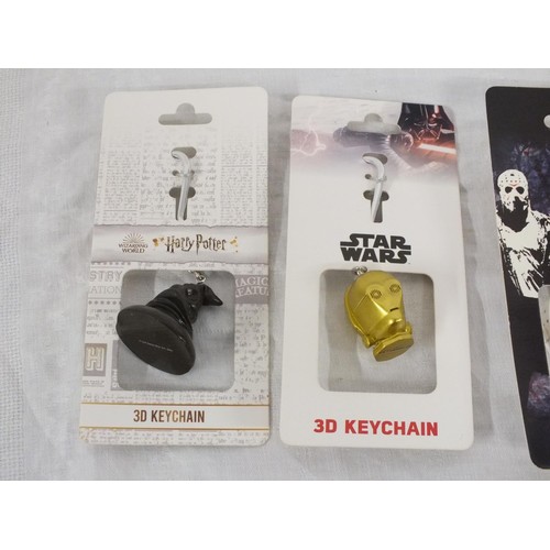 167 - 5 x COLLECTABLE KEYCHAINS - STAR WARS, HARRY POTTER, FRIDAY THE 13th, GUARDIANS OF THE GALAXY & CHUC... 