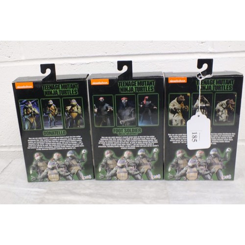 185 - 3 x NECA TEENAGE MUTANT NINJA TURTLES FIGURES AS NEW - SPLINTER, DONATELLO & FOOT SOLDIER