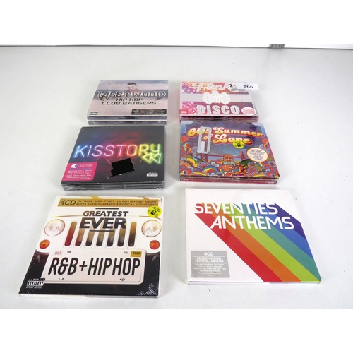 266 - 6 x NEW BOX SETS - HIP HOP, SEVENTIES, SIXTIES, KISSTORYM WESTWOOD HIP HOP, DISCO