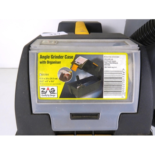 327 - ANGLE GRINDER CASE WITH ORGANISER AND GRINDER PLUS EARLEX WET/DRY VACUUM AND BLOWER