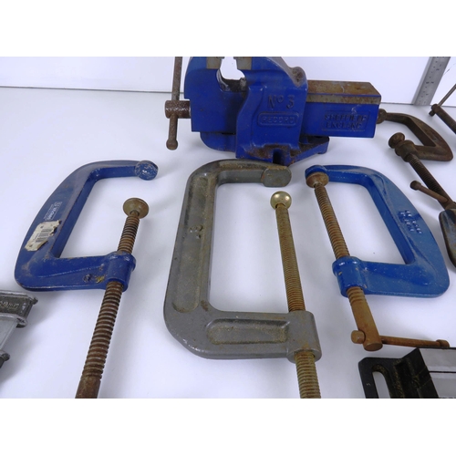 331 - 14 x PARAMO CLAMPS AND No 3 RECORD VICE