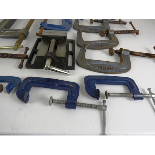 331 - 14 x PARAMO CLAMPS AND No 3 RECORD VICE