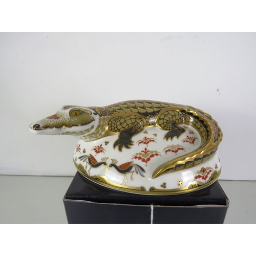 75 - ROYAL CROWN DERBY PAPERWEIGHT- CROCODILE GOLD STOPPER- BOXED WITH CERTIFICATE