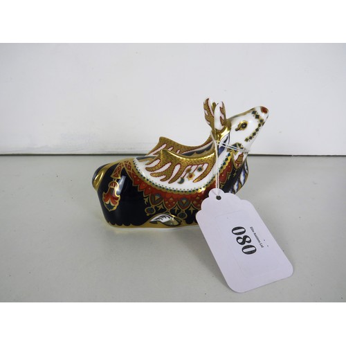 80 - ROYAL CROWN DERBY PAPERWEIGHT- REINDEER WITH GOLD STOPPER