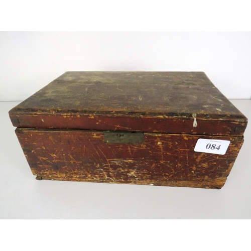 84 - WOODEN BOX WITH OLD WOODWORKING CHISELS ETC