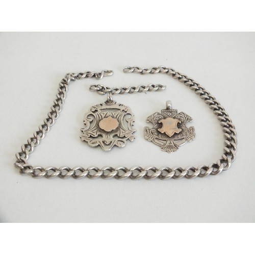59 - 2 x SILVER AND GOLD FRONTED FOBS AND SILVER CHAIN