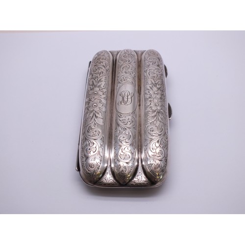 287 - EDWARDIAN c1905 STERLING SILVER THREE TUBE CIGAR CASE BY CHARLES S GREEN & Co - 105g weight- excelle... 