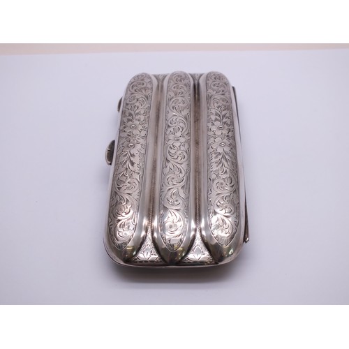 287 - EDWARDIAN c1905 STERLING SILVER THREE TUBE CIGAR CASE BY CHARLES S GREEN & Co - 105g weight- excelle... 