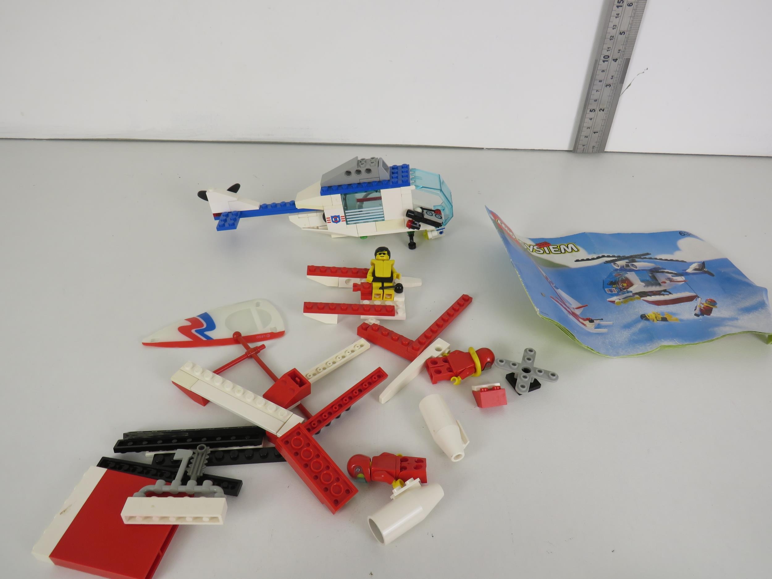 LEGO SYSTEM RESCUE HELICOPTER KIT 6342 AND BAG WITH GARAGE HELICOPTER FIRE TRUCK ETC INCLUDES FIG