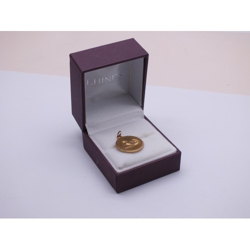 87 - 9ct GOLD AQUARIUS HOROSCOPE PENDANT/CHARM (WITH INSCRIPTION ON BACK) weight 2.7g