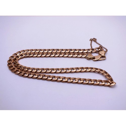 91 - 9ct FULLY HALLMARKED GOLD FLAT CURB LINK NECKLACE CHAIN WITH SAFETY CHAIN - Length 22inch, Weight 56... 