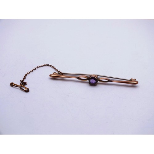 95 - VICTORIAN GOLD COLOUR BAR BROOCH SET WITH AMETHYST