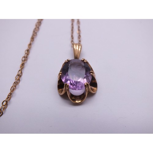 232 - 9ct GOLD AMETHYST PENDANT NECKLACE 18