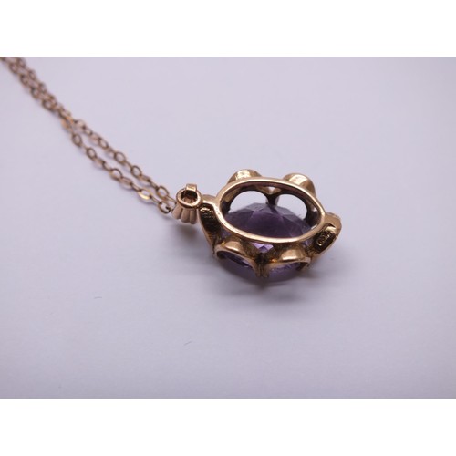 232 - 9ct GOLD AMETHYST PENDANT NECKLACE 18