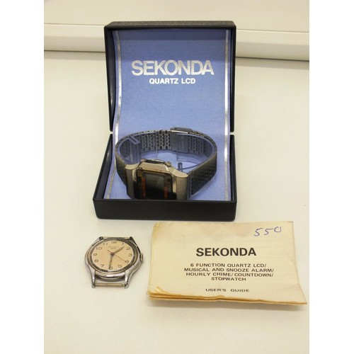 97 - SEKONDA QUARTZ LCD WATCH WITH BOX AND PAPERWORK and HELVETIA SHOCKPROTEC WATCH (NO STRAP)