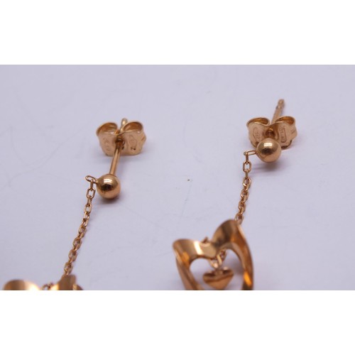 576 - 9ct Rose Gold Vintage 3d Heart Drop Earrings (1.3g)