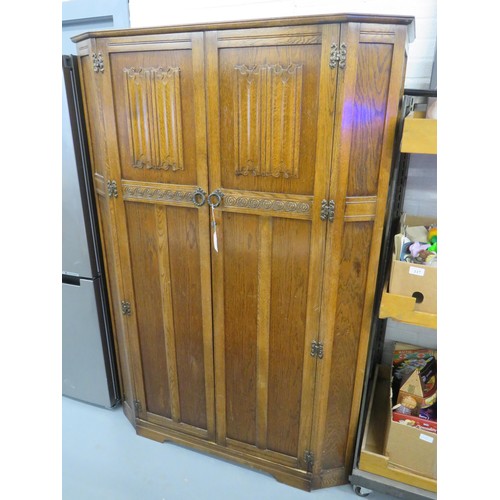 343 - CARVED OAK WARDROBE ARTS AND CRAFTS DIMENSIONS- HEIGHT 73