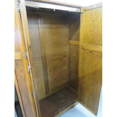 343 - CARVED OAK WARDROBE ARTS AND CRAFTS DIMENSIONS- HEIGHT 73