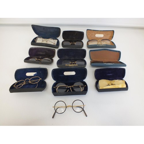 577 - 10 x Antique / Vintage SPECTACLES & SUNGLASSES Inc Rolled Gold, Cased Etc