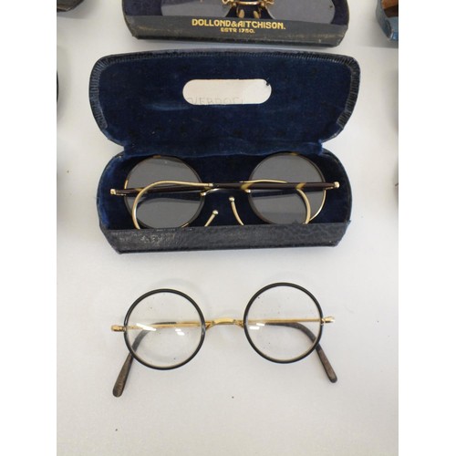 577 - 10 x Antique / Vintage SPECTACLES & SUNGLASSES Inc Rolled Gold, Cased Etc