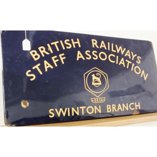 39 - ORIGINAL BRITISH RAILWAYS DARK BLUE ENAMEL SIGN - STAFF ASSOCIATION - SWINTON BRANCH, SIZE 48.5