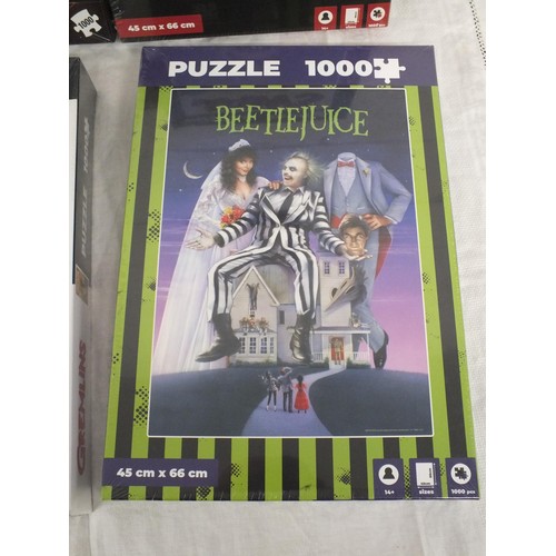 20 - 4 x TOP PUZZLES JIGSAWS TO INCLUDE GREMLINS, BEETLEJUICE, JAWS AND ANNABELLE - BOXED AS NEW