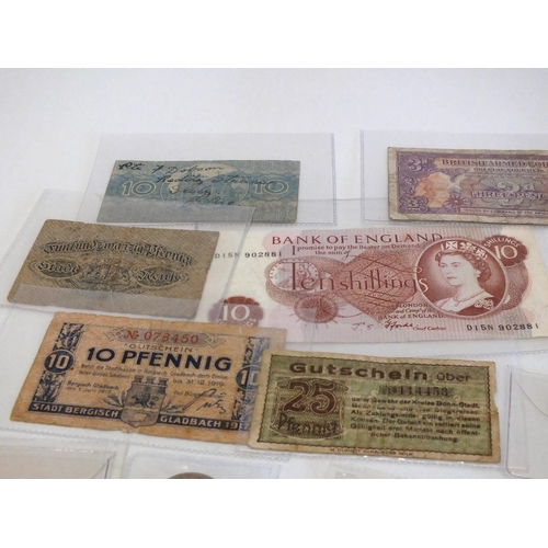 77 - COIN SET AND BANKNOTES INCLUDING TEN BOB NOTES