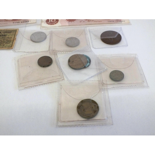 77 - COIN SET AND BANKNOTES INCLUDING TEN BOB NOTES