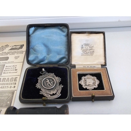 85 - TWO SILVER MEDALS, GAVEL, CRICKET ITEMS ETC