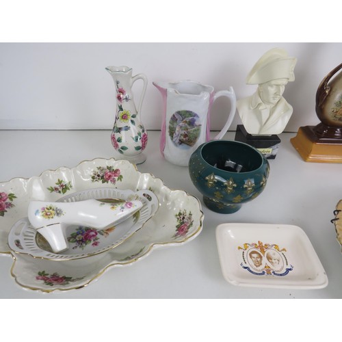 119 - SELECTION OF CERAMIC WARE ITEMS INCLUDES ASKERN COLLIERY MINING PLATE, NAPOLEON BUST, HAND PAINTED M... 