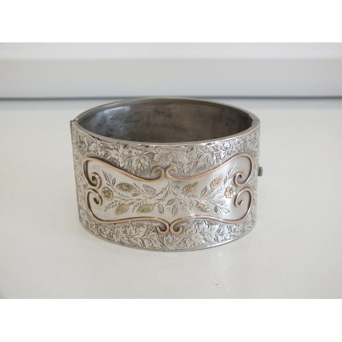 85 - VICTORIAN CUFF BANGLE WITH FLOWER INLAY