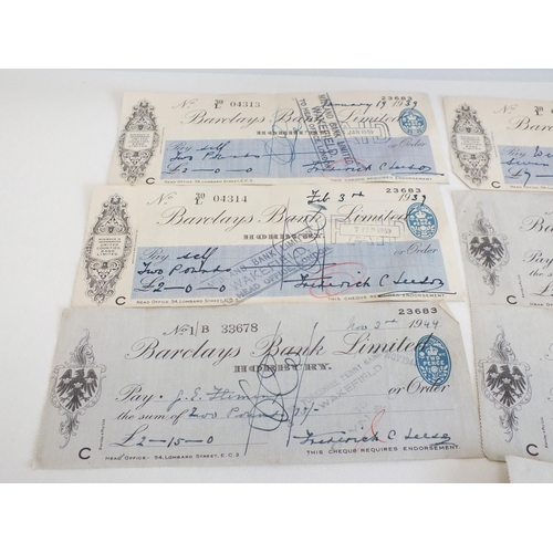 145 - 7 x OLD CHEQUES BARCLAYS BANK, HORBURY, WAKEFIELD DATED 1939 AND 1944