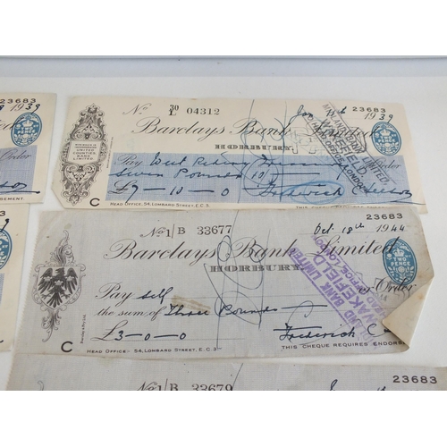 145 - 7 x OLD CHEQUES BARCLAYS BANK, HORBURY, WAKEFIELD DATED 1939 AND 1944