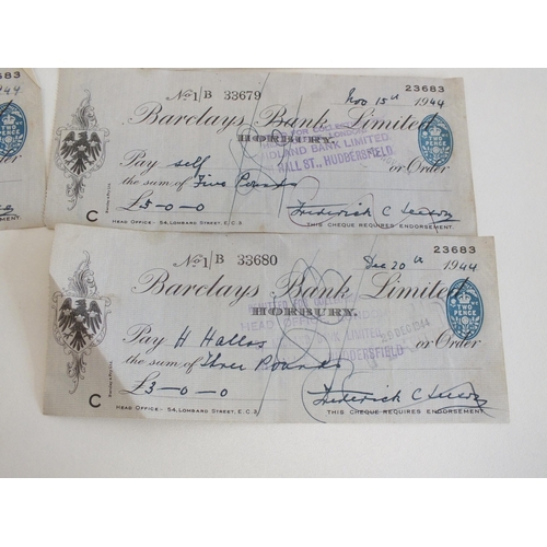 145 - 7 x OLD CHEQUES BARCLAYS BANK, HORBURY, WAKEFIELD DATED 1939 AND 1944