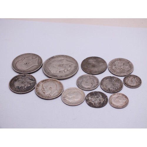 180 - SELECTION OF PRE 1920 SILVER COINAGE INCLUDING 1915 SHILLING, THREEPENCE, SIXPENCE, 1899 SHILLING, C... 