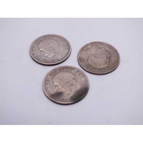 181 - 3 x GEORGE V SILVER ONE SHILLING COINS DATING 1921, 1927 AND 1928