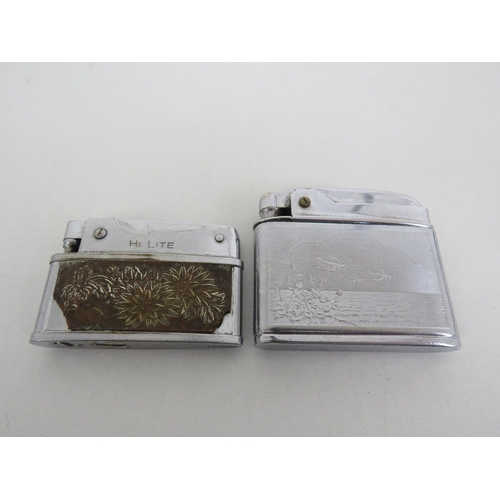 151 - 4 x 1940'S/1950'S CIGARETTE LIGHTERS- RONSON, HI-LITE AND NICE MOSDA, STREAMLINE ENGRAVED LAKE SCENE... 