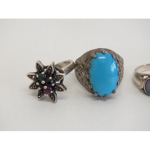 248 - 5 RINGS INCLUDES SILVER GEMSTONE RINGS & SILVER MARCASITE RING