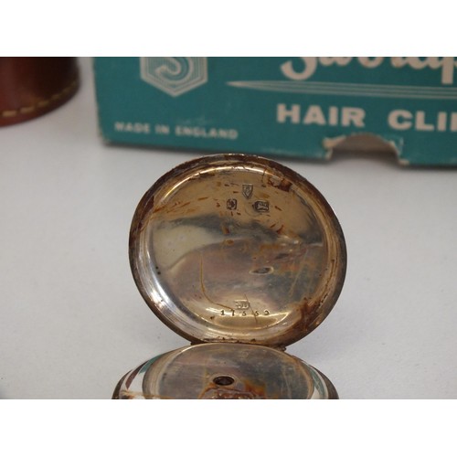 221 - MIXED BAG OF COLLECTABLES INCLUDING SILVER POCKET WATCH, CAMEO BROOCH etc