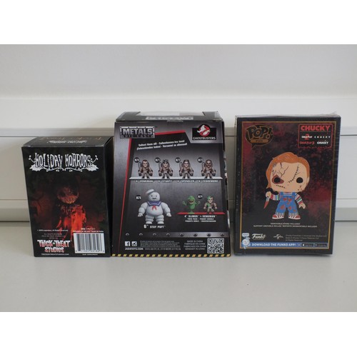 11 - COLLECTABLES INCLUDES CHUCKY ENAMEL PIN, STAR WARS KEY CHAINS, GHOSTBUSTERS STANTZ FIGURE Etc - ALL ... 