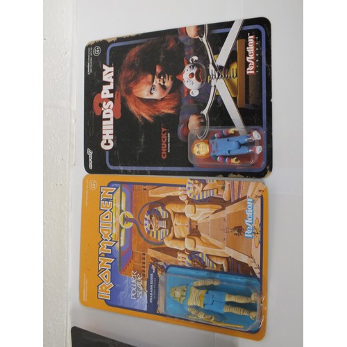 38 - 4 x Super 7 Reaction Figures - 2 x Iron Maiden, It Pennywise & Chucky - In Packets as New