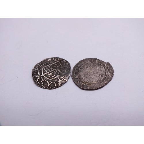 196 - 2 x SILVER ONE PENNYS (POSSIBLY ELIZABETH I)