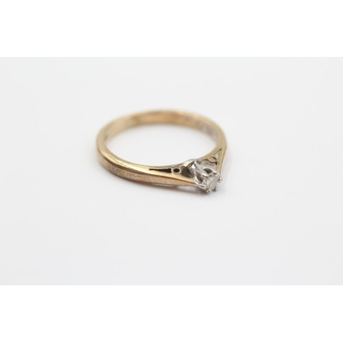 604 - 9ct Gold Round Cut Diamond Single Stone Ring (1.9g) Size - K