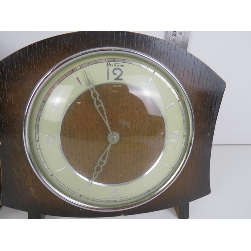 136 - BENTIMA ART DECO SHELF CLOCK AND SMITH ELECTRIC MANTLE CLOCK WESTMINSTER CHIME CRACKED GLASS