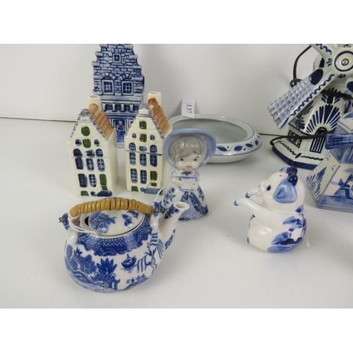 137 - DELFT BLUE LITHE DUTCH GIRL, PIG SALT POT, DISH, WINDMILLS- 4 BESWICK CABBAGE DISHES