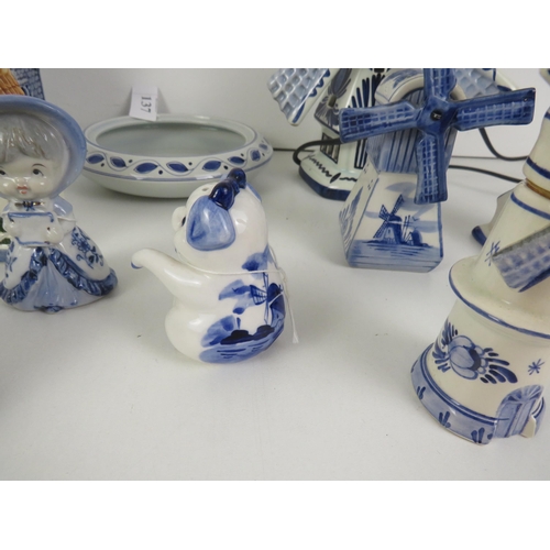 137 - DELFT BLUE LITHE DUTCH GIRL, PIG SALT POT, DISH, WINDMILLS- 4 BESWICK CABBAGE DISHES